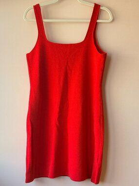 J.Crew Square Neck Mini Sweater Dress Red Sleeveless Knit Size L